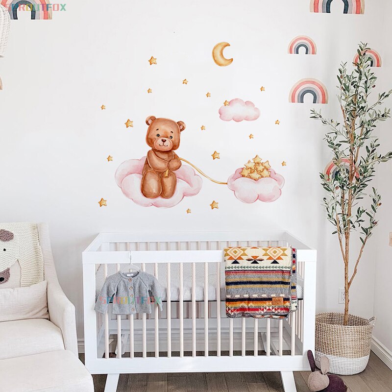 Beer en ster muurstickers voor kinderkamers kinderkamer behang roze wolken decoratieve sticker kinderen muurstickers kind