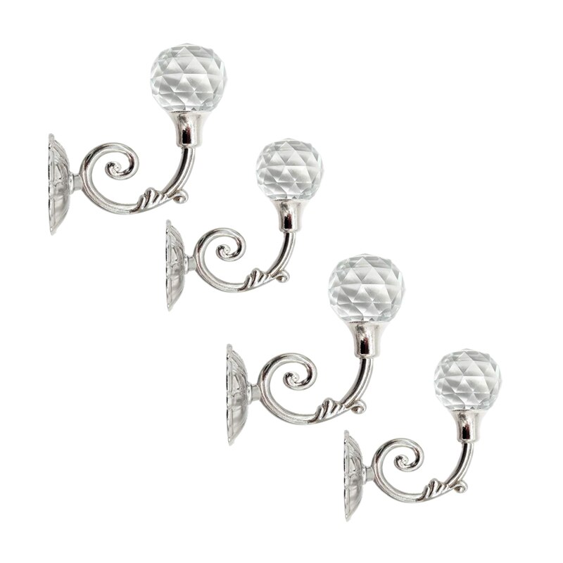 4 PCS Clear Crystal Curtain Holdbacks Wall Mounted Tassel Curtain Tieback Hook Drapery Tiebacks Clothes Coat Hat Towel Hanger Ho: Default Title