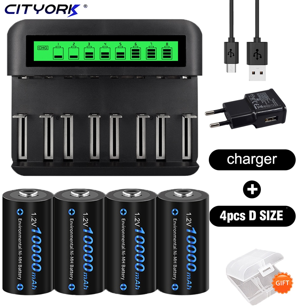 Ciyork 10000mAh R20 akumulator D rozmiar akumulator 1.2V NI-MH D akumulatory i ładowarka do C D AA AAA