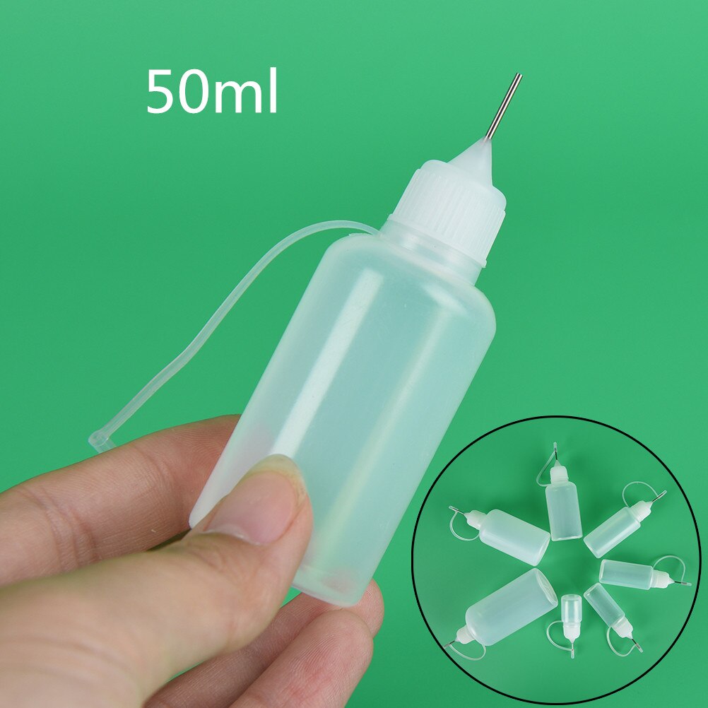 1Pc Lege Squeezable Fles Naald Tip 50Ml Naald Squeeze Lege Fles Metal Naald Cap Wit Plastic Dropper Flessen