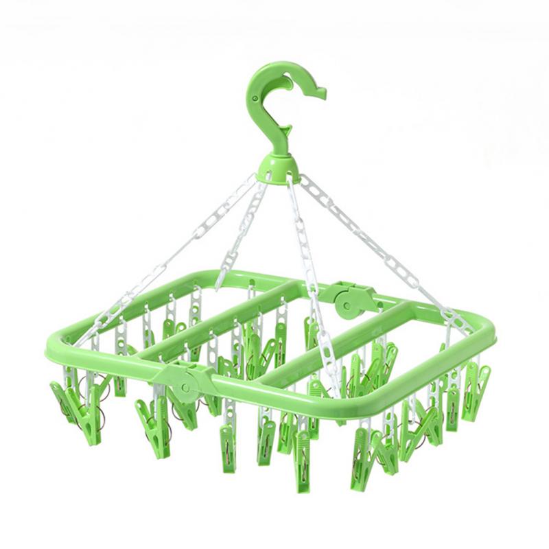 Laundry Clothes Peg Sock Underwear Washing Clothes Drying Rack Peg Hanger: green