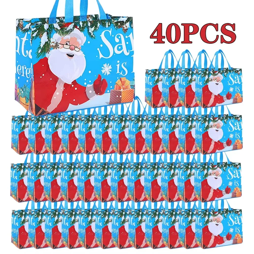 10-60PCS Christmas Tote Bag Santa Elk Snowflake Bags Non-woven Waterproof Printed Bags Thickened Decor Supplies: XXL / green