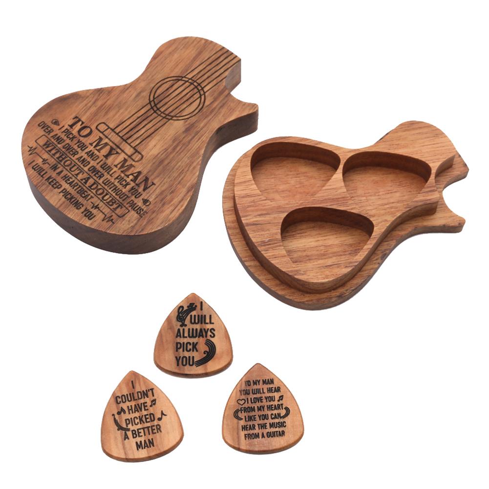 3Pcs Wood Guitar Picks Acoustic Electric Musical Instrument Accessory with Box