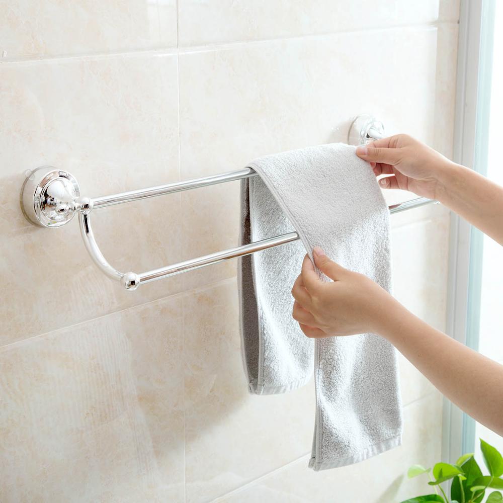 Metal puch gratis køkkenhåndklædestativ badeværelse badehåndklædeholder toilet sømløs sugekopstativ dobbelt håndklædestang