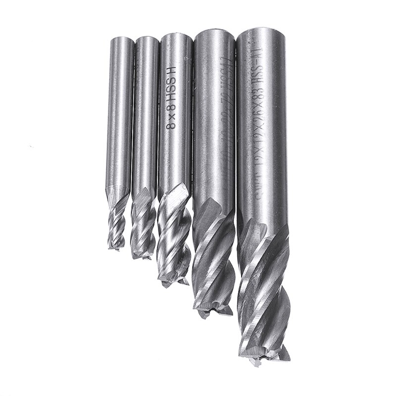 5 st 4 flöjt raka änden skaft ändfräs set hss cnc fräs för trä metall aluminium skärverktyg 4/6/8/10/12mm