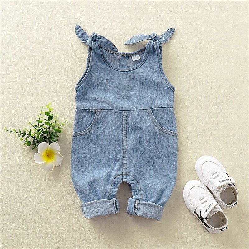 Pasgeboren Baby Baby Meisje Jongen Zomer Kleding Solid Denim Romper Jumpsuit Outfits Mouwloze Zomer Baby Kleding 0-2Y