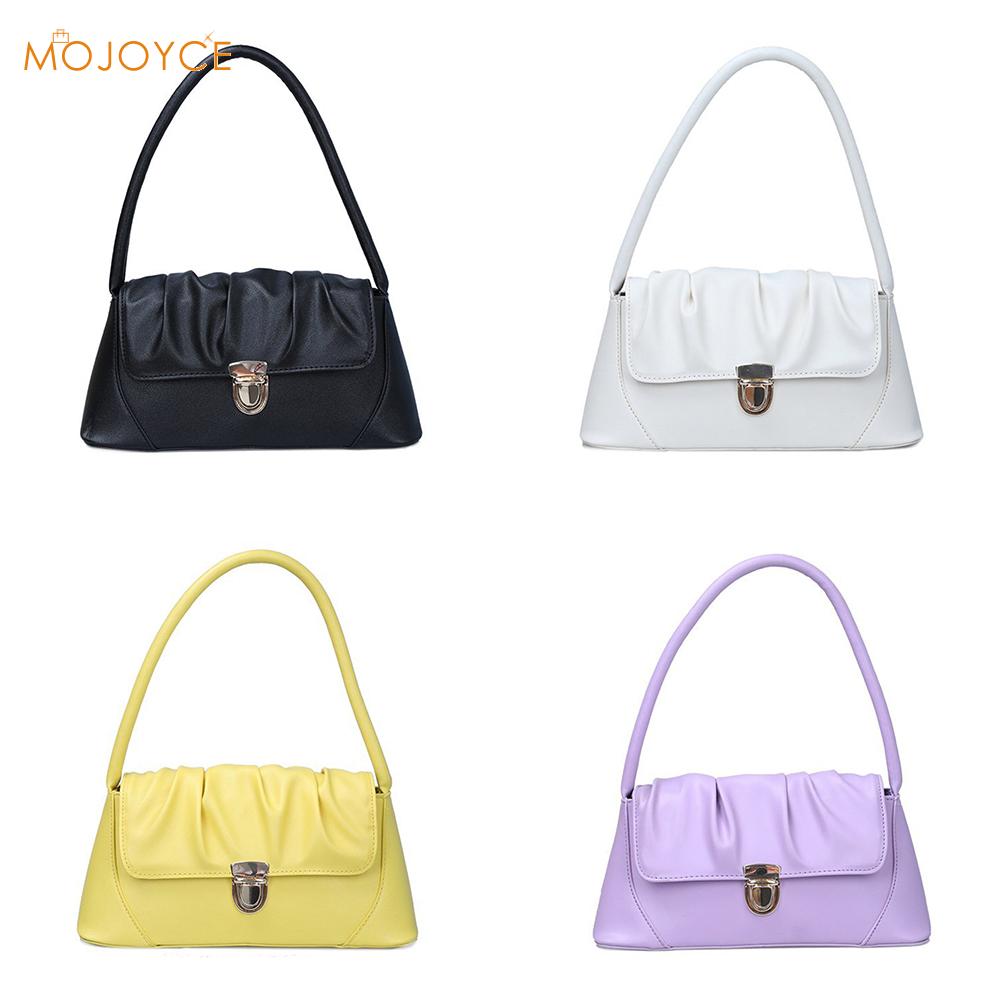 Bolso versátil sencillo para mujeres jóvenes, bolsos de mano de Color sólido, bolsos de mujer, Bolso pequeño plisado de PU para hombro con asa superior