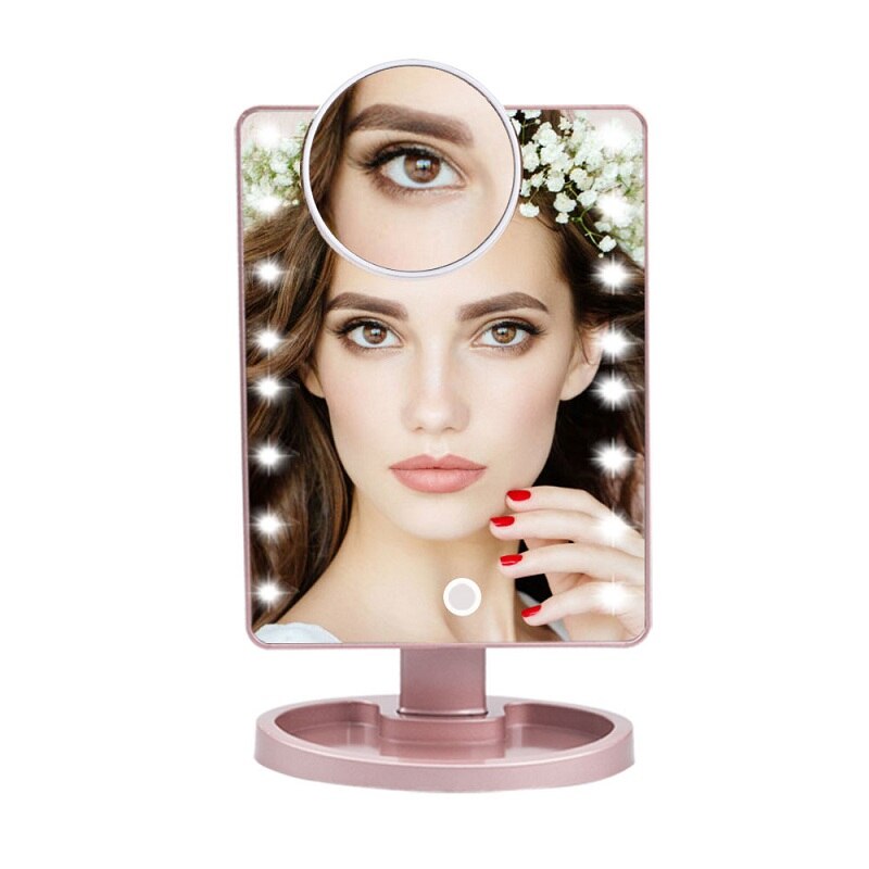 LED Touch Screen Makeup Mirror Vanity 16 LED Lights Beauty Adjustable Countertop 22 Led Rotating Battery USB Charge: Gold 16 led lights