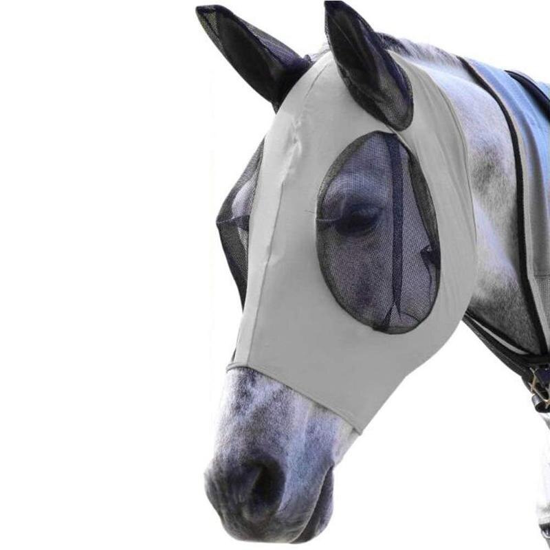 1pc anti-fly mesh heste maske hest maske stretch bug øje hest fly maske med tildækkede ører hest fly maske lang næse med ører: Grå
