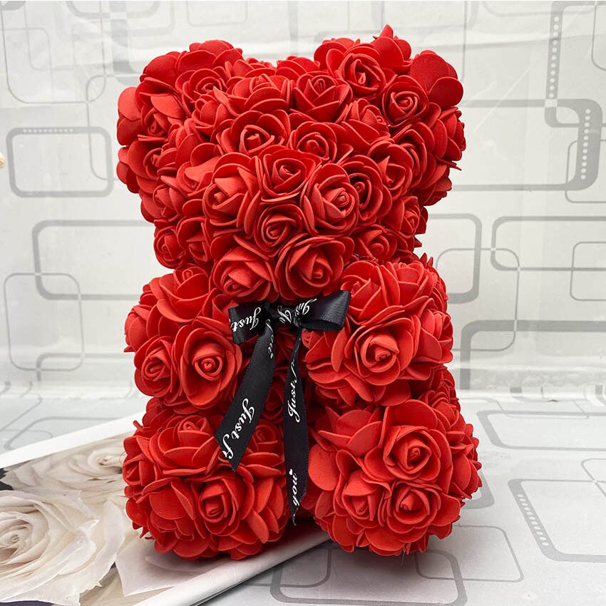 25cm rose bjørn bamse kunstige skum roser til vindue display evig rose evige blomst bryllup valentines: Rød 25cm ingen kasse