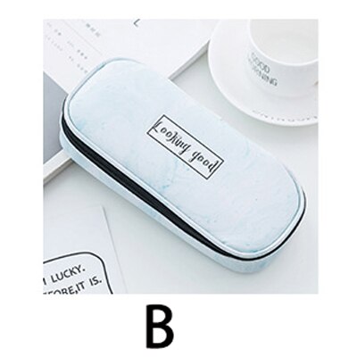 Estuche multifuncional de Pu para lápices, caja de papelería de gran capacidad sencilla para estudiantes, en blanco y negro, caja de almacenamiento con cremallera simple: B