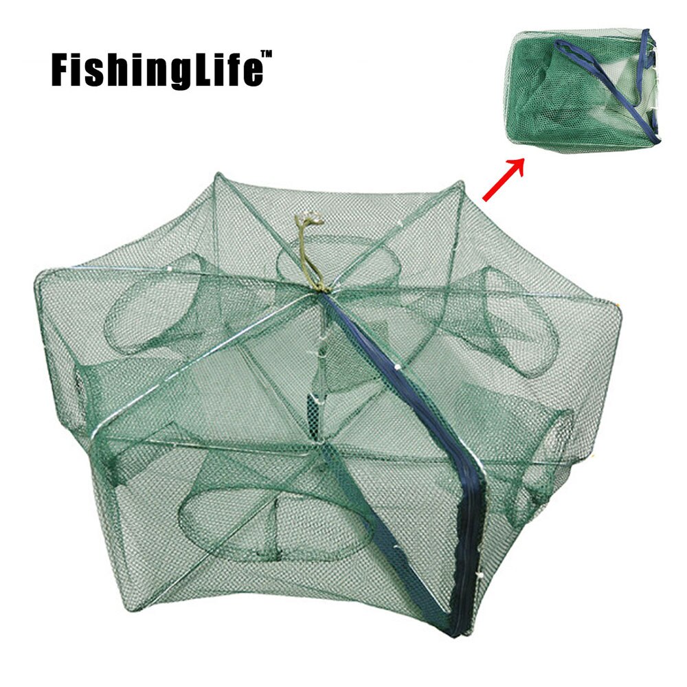 Foldet bærbart sekskant fiskenett kreps fisk automatisk trape reke minnow krabbe agn støpt maske felle 6/8/12 hull
