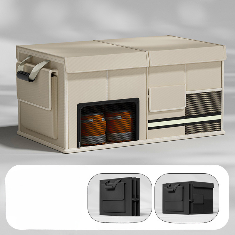 Large Capacity Car Trunk Organizer 60L Foldable Car Storage Box for Camping Travel Storage Bag for Fishing Car Trunk Storage: Khaki