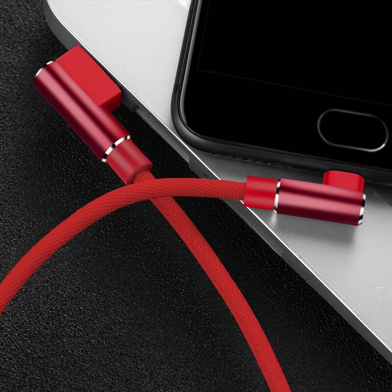 90 Degree Type-C Charger Cable For S9 S8 Huawei P20 Pro Oneplus 6 5 One Plus Xiaomi TypeC Long 3M Fast Charge Data USB Wire Cord: Red / 3m