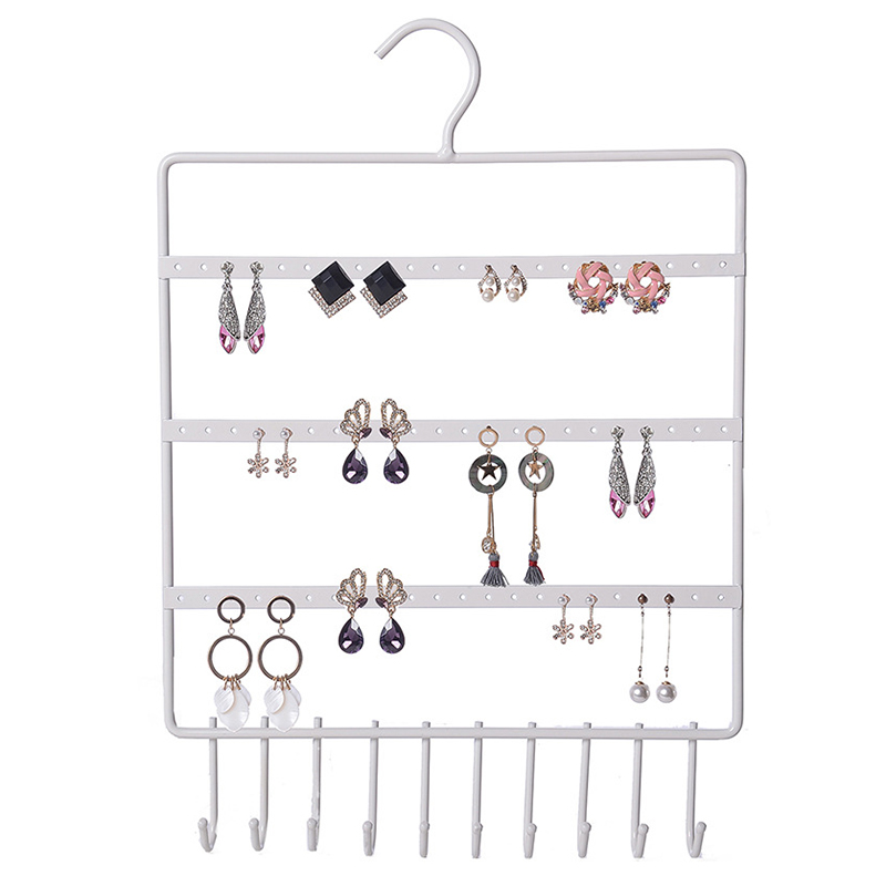Metal Earring Organizer Household Wall Hanging Necklace Rack Ear Clip Jewelry Display Rack Ear Stud Bracelet Holder: black