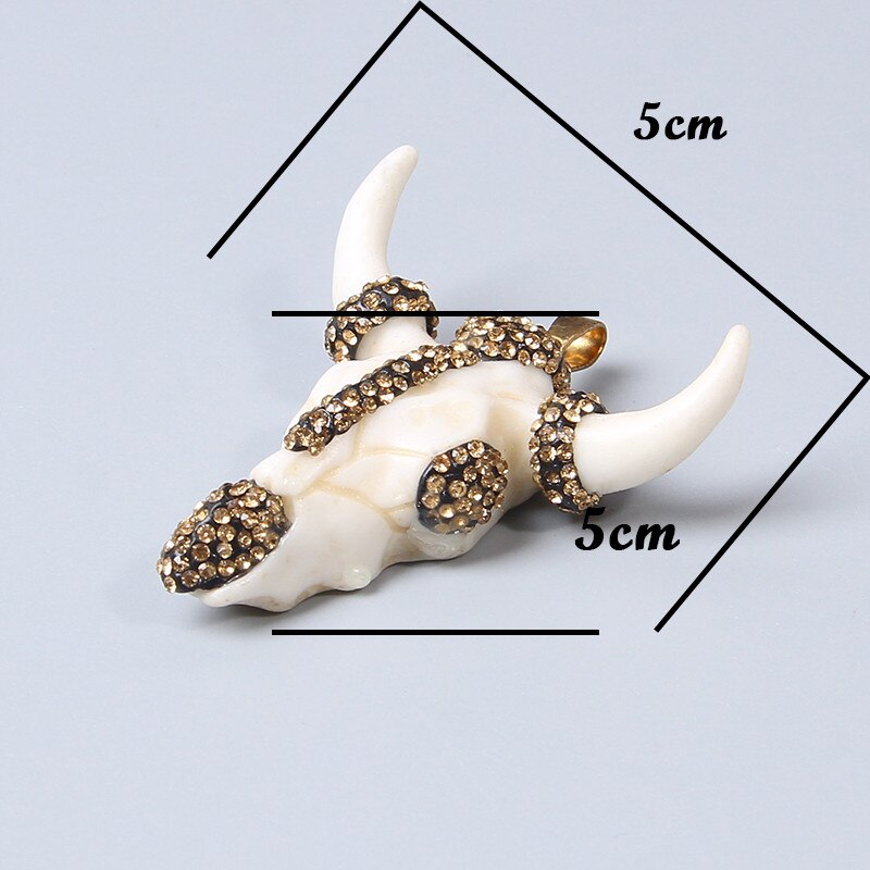 Trendy Men Women Glass cow head transparent gold silver color horns skull necklace pendant for jewelry making handmade male male: 7.Gold