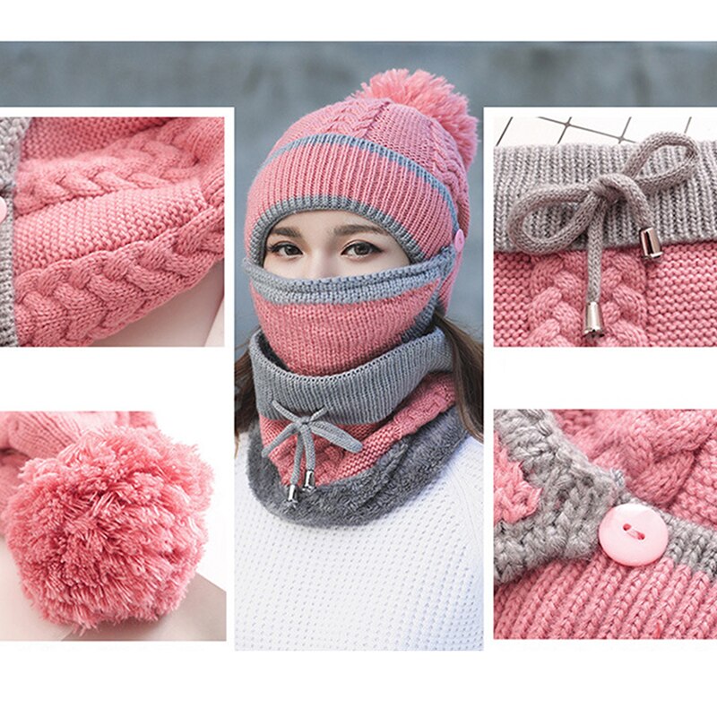 Efterår vinter kvinders hat kasketter strikket varmt tørklæde vindtæt multifunktionel hat tørklæde sæt tøj tilbehør dragt