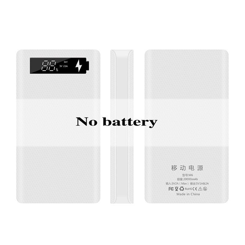 Qc3.0 carga rápida power bank escudo 6*18650 bateria display digital powerbank kit de energia caso bateria carregador rápido caixa: white no battery