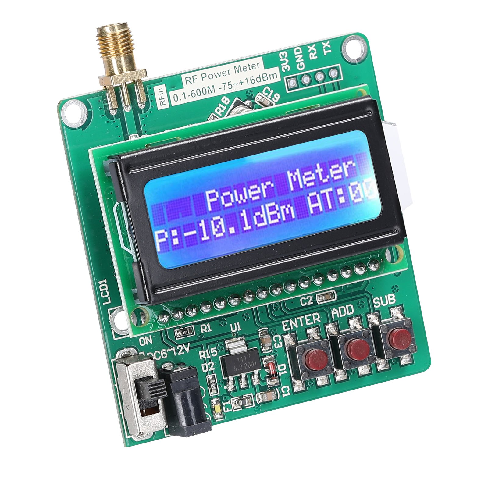 Digital Wattmeter Radio Frequency Power Meter Detector -75dBm to +16dBm Measurement Ranges Frequency Attenuation Module