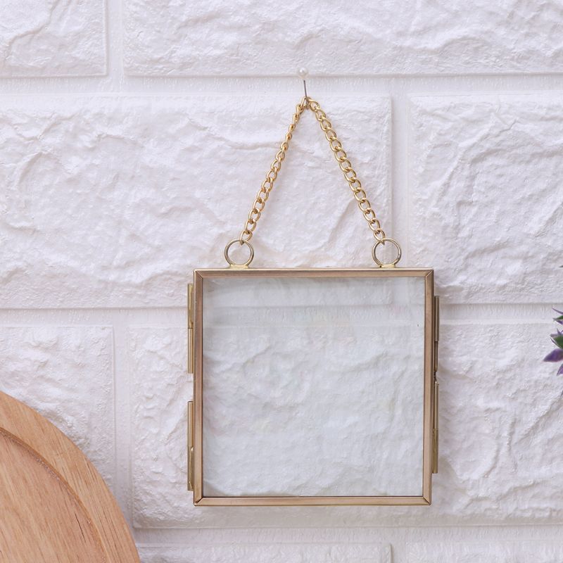 DIY Chain Retro Metal Photo Frame High Translucent Glass Photo Frame Specimen Folder 2 Size Optional