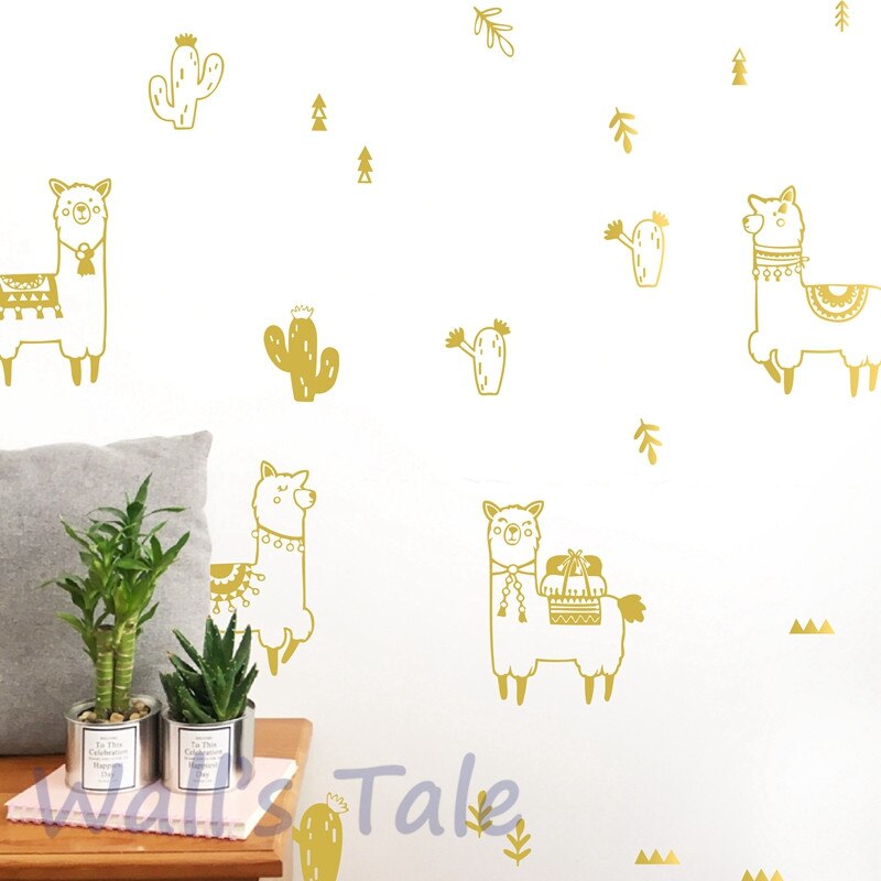 Schattige alpaca en cactus muurstickers kinderkamer decoratie diy mooie lama cactus vinyl kunststicker thuis babykamer muurschildering decoratie