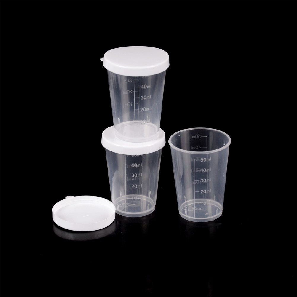 Lote de 10 unidades de tazas de plástico transparente para medir líquidos, 20 ml/30ml/50ml, para laboratorio