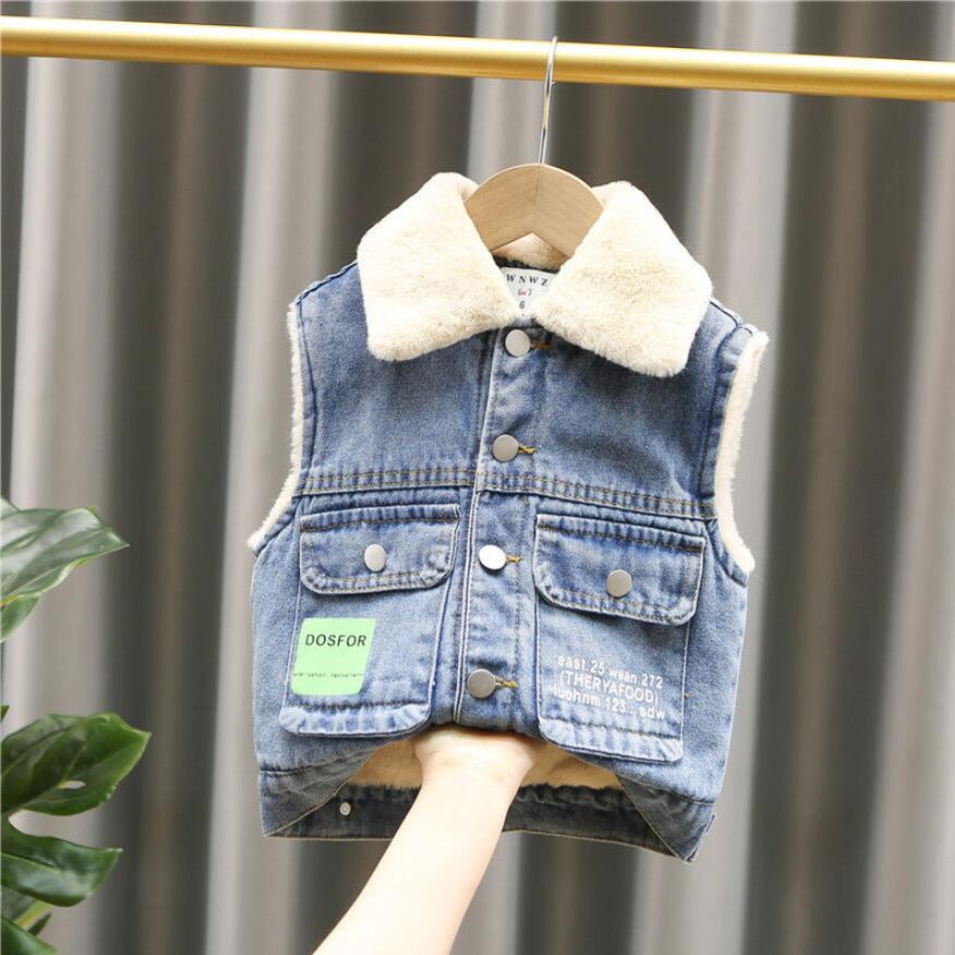 Chaleco vaquero cálido para bebés y niñas, chaqueta gruesa de lana, Otoño,