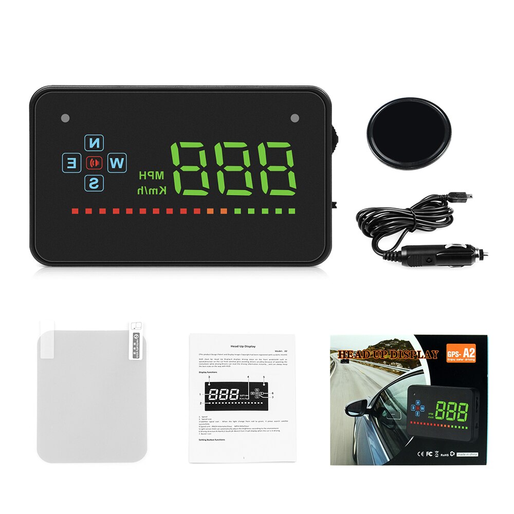 Projektor prędkości GPS cyfrowy prędkościomierz samochodowy A2 elektronika wyświetlacz głowa w górę automatyczny HUD projektor szyby kompatybilny ze wszystkimi samochodami