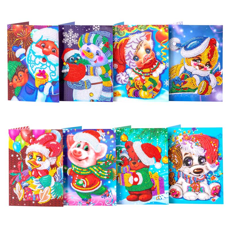 3D Diamond Special-Shaped Diamond Greeting Card Diamond Painting Christmas Year Wishes Cartoon Animal DIY Card Xmas