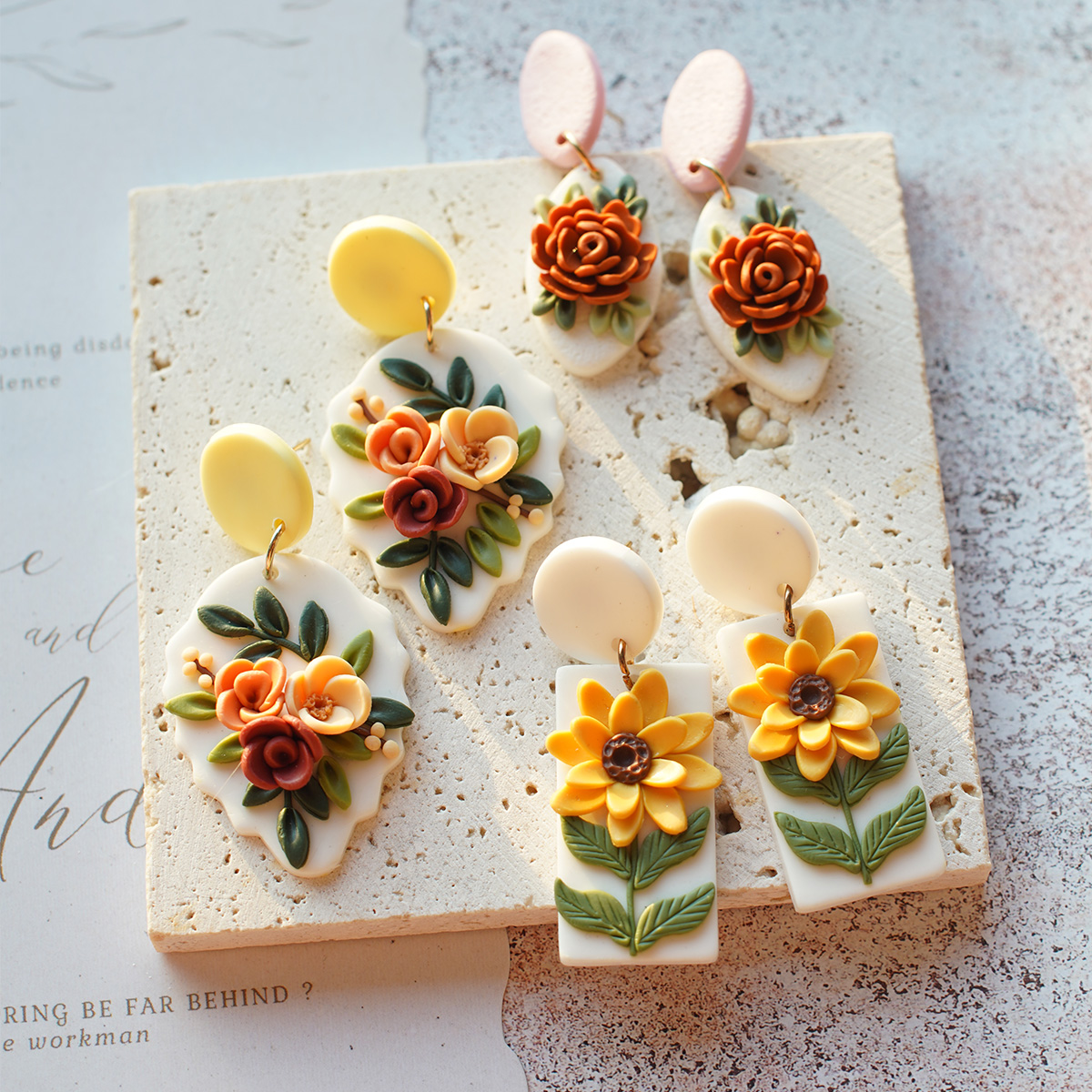 Moda alla moda Pasqua grappolo tropicale Fiori Nido d'uovo Multi forme Orecchini fatti a mano in argilla polimerica per accessori da donna Regalo