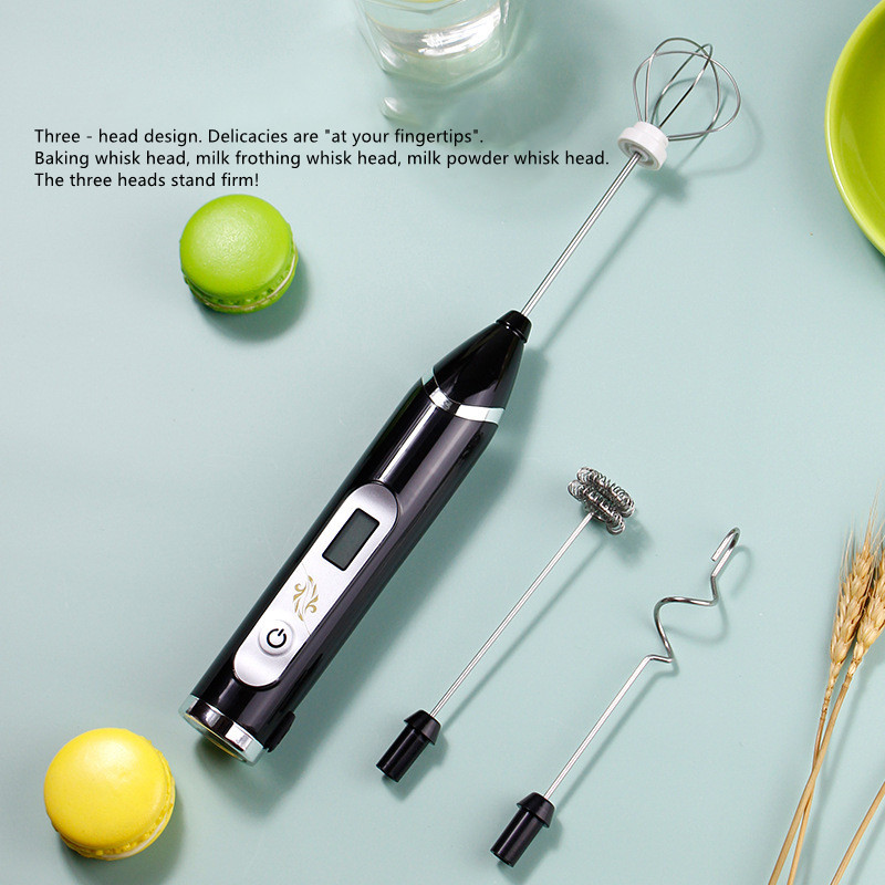 Handbediende elektrische eierklopper met LCD-display voor gebruik in de keuken, USB - oplaadbare blender, geschikt voor het opschuimen van melk in koffie
