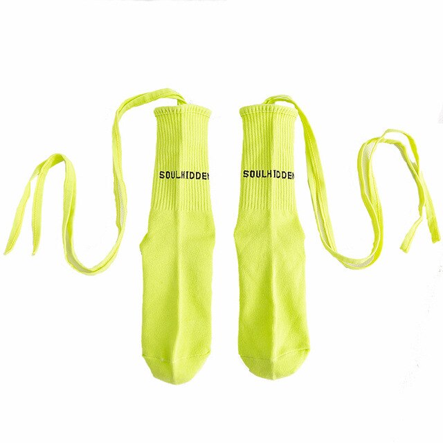 Calcetines verdes a la , calcetines de cinta para hombres y mujeres Unisex de color amarillo fluorescente estilo Hip Hop, calcetines harajuku de algodón divertidos y felices