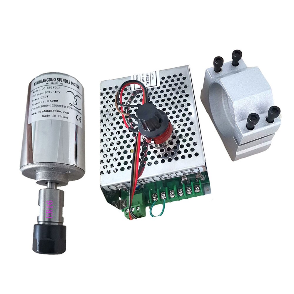 0.2kw 48VAir cooled spindle ER11/16 chuck CNC 200W Spindle Motor + 52mm clamps + Power Supply speed governor For DIY CNC Carving: package 2 ER16