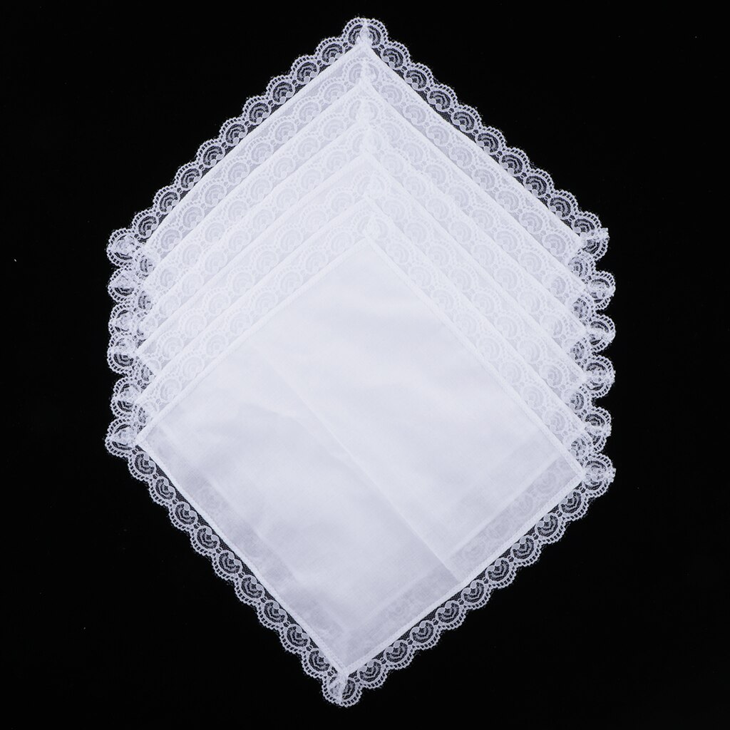 Fazzoletti Da Tasca Donna 100% Cotone - Bianco Con Bordo In Pizzo - 25x25cm - Foto 2