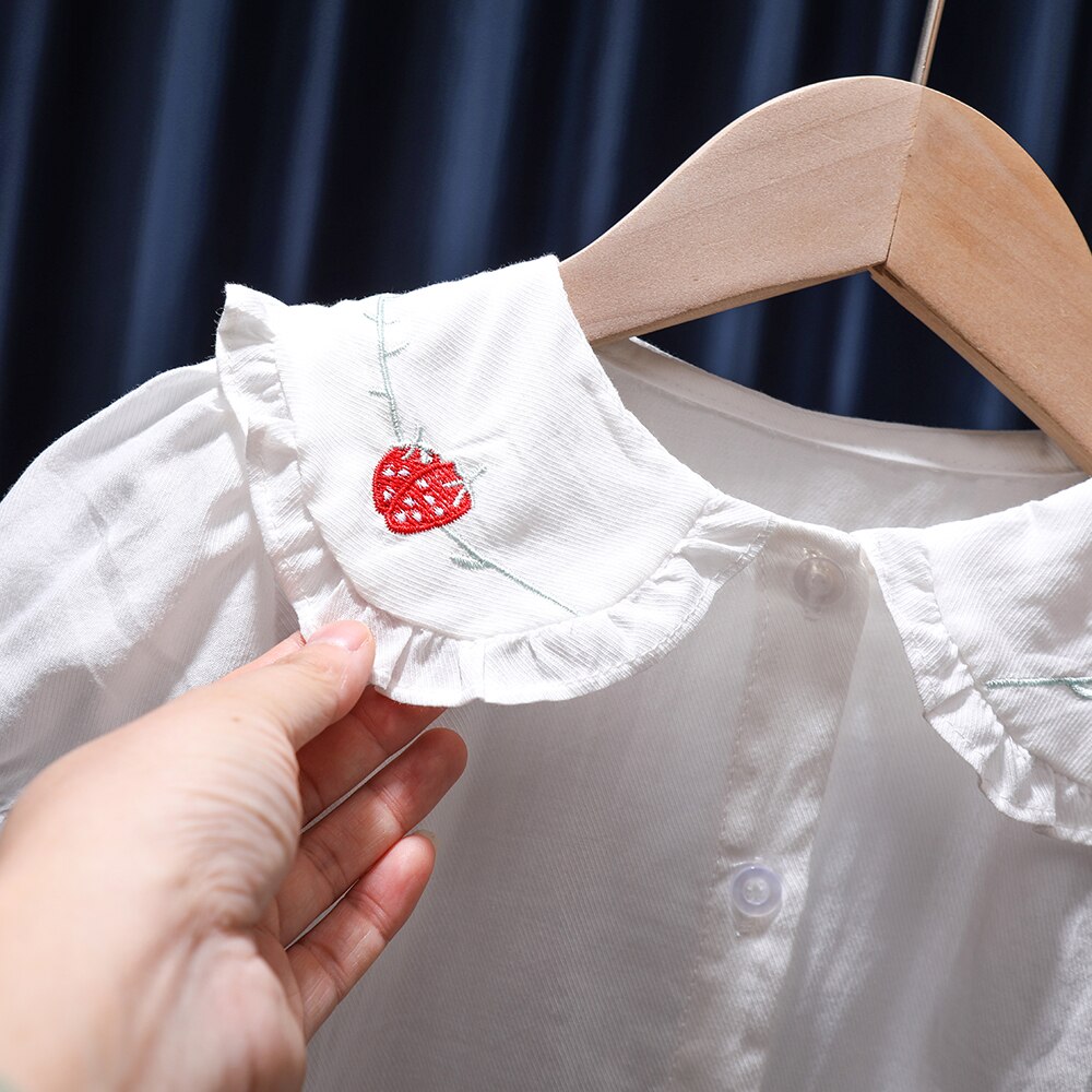 Camisas de princesa para niña, blusa con de fresa para bebé, Tops, ropa de algodón para niños de 1 a 6 años