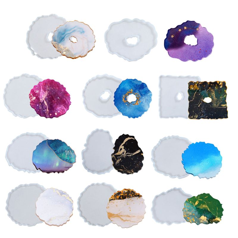 Moldes de resina de posavasos de silicona con forma de onda redonda Irregular de 11 Uds para hacer manualidades, moldes de posavasos de resina para manualidades artísticas
