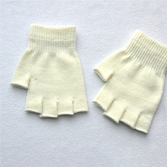 Children's Winter Gloves Cold Warm Acrylic Fingerless Gloves Solid Color: white