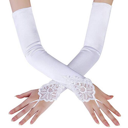 Hirigin hvid / sort brud lang handske fingerløse blonder handsker fest ceremoni tilbehør