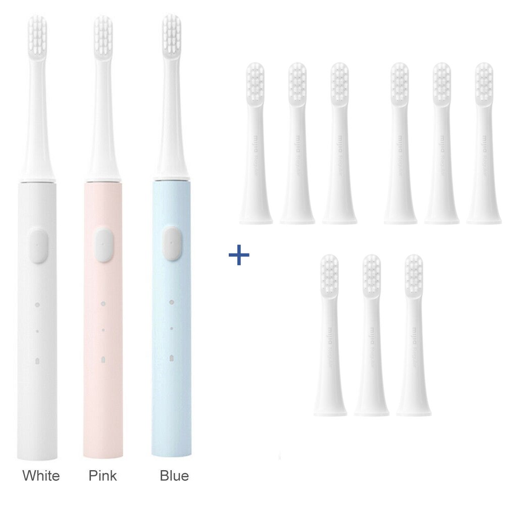 XIAOMI-cepillo de dientes eléctrico inteligente Mijia T100, cepillo de dientes sónico IPX7, resistente al agua, con cabezal: T100-W-B-P-9Head
