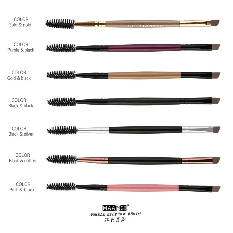 Baratos Pincéis De Maquiagem Duo Escova Sobrancelha Maquiagem Sobrancelha Plana Angular Escovas Punho de Madeira Dupla Face Atacado maquillage pinceaux
