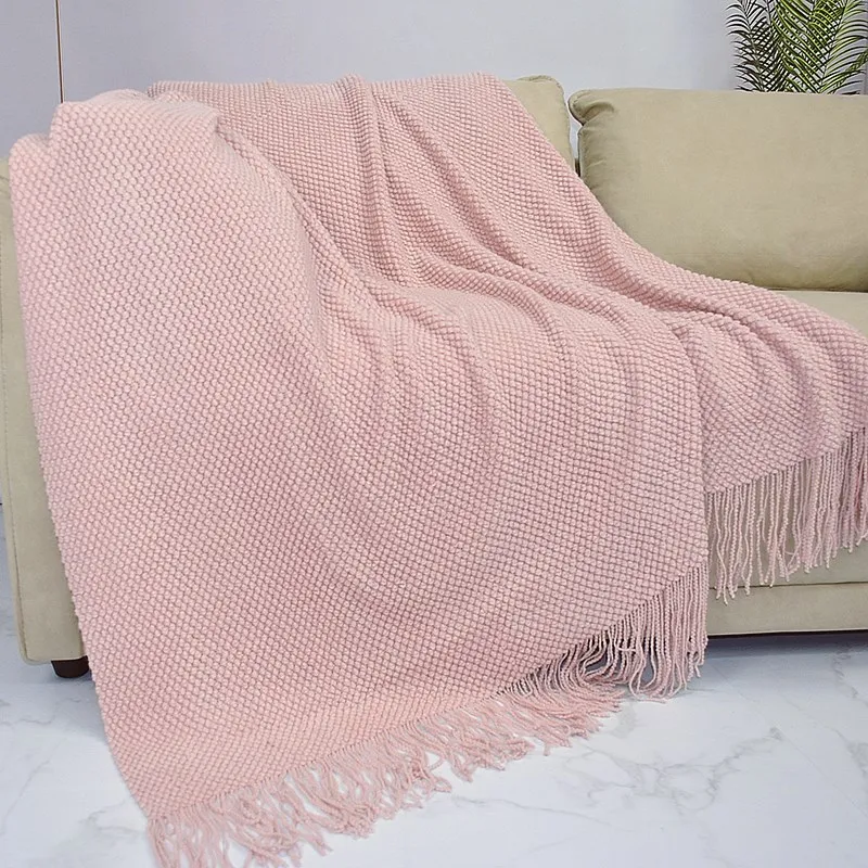 Tekstilby hjem dekorativt tykt strikket teppe mais korn vaffel preget vinter varmt dusker kaste sengeteppe 130 x 240cm: 100 x 150cm / Blå