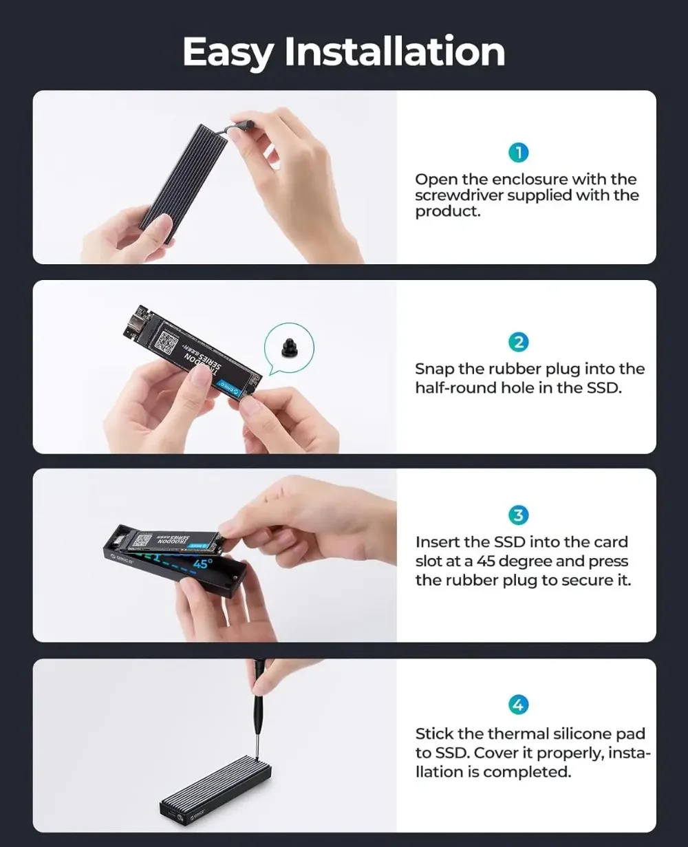 ORICO M.2 SATA NVMe Enclosure USB Type C Gen2 10Gbps PCIe External SSD Case M.2 SATA NGFF Enclosure Hard Drive Disk for PC Case