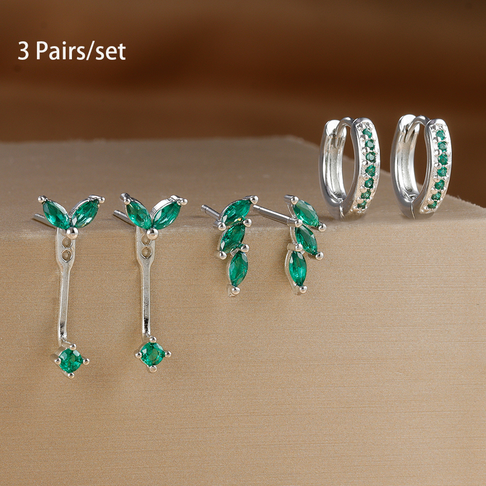 3 Pairs Exquisite Zircon Little Huggies Hoop Earrings Set for Women Stainless Steel Unique Cartilage Earring Piercing Jewelry: SILVER PLATED