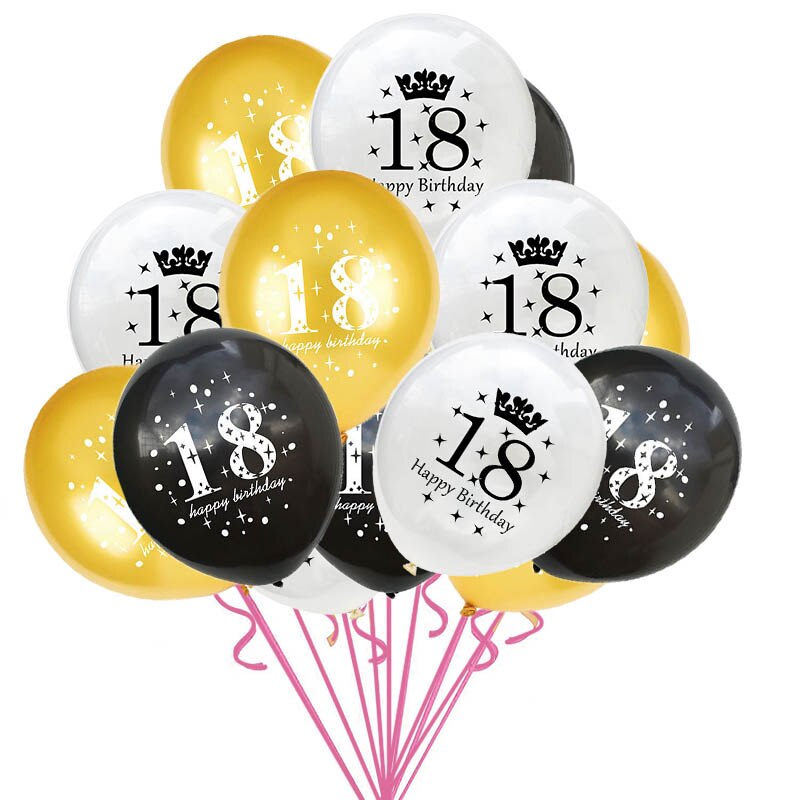 15pcs/set 18th Happy Birthday Balloon Decor Gold Silver Confetti Latex Balloons for 18 Year Old Birthday Celebrate Decoration