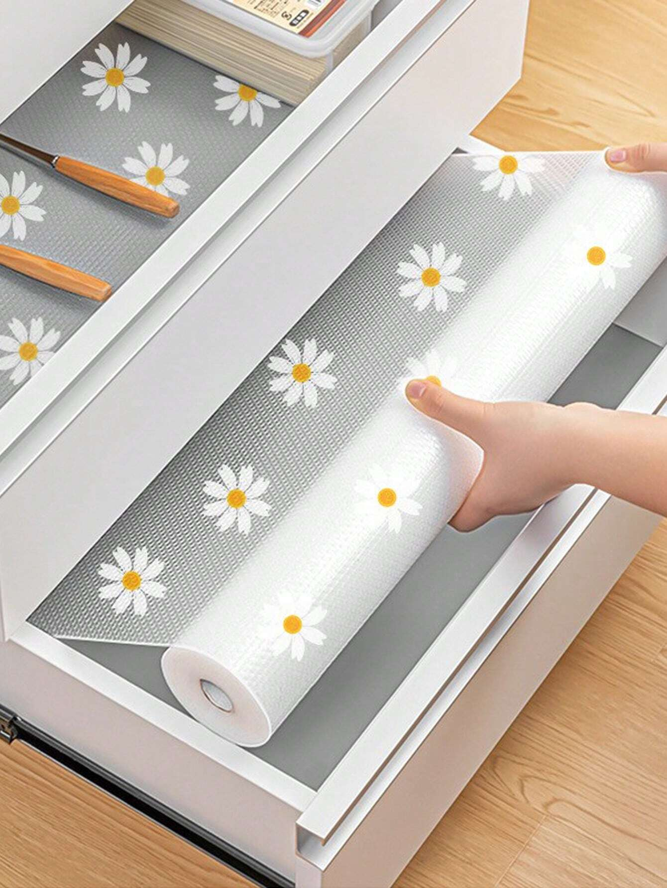 1 Rolle Gänseblümchen Regaleinlage für Küchenschränke, EVA, wasserdicht, Kühlschrankunterlage, Schrankmatte, einfache Tischsets, nicht klebende Schubladeneinlage: 300x30 cm