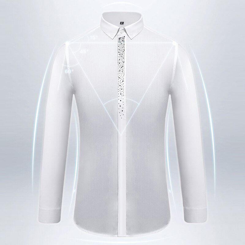 Men's Diamond Hidden Buttons Dress Shirt Pocket-less Long Sleeve Standard-fit Wrinkle Resistant Shirts