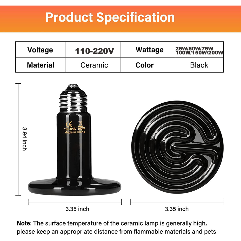 1 Pack Nomo Reptiel Huisdier Matte Ver Infrarood Keramische Warmtelamp E27 Kleine Mini Warmtelamp 220 V 110 V 25 W 50 W 75 W 100 W