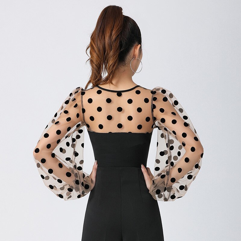 Latin Dance Practice Suit U Collar Latin Gauze Top Slimming Lantern Sleeve Dance Dress Ballroom Dance Dress Doubl