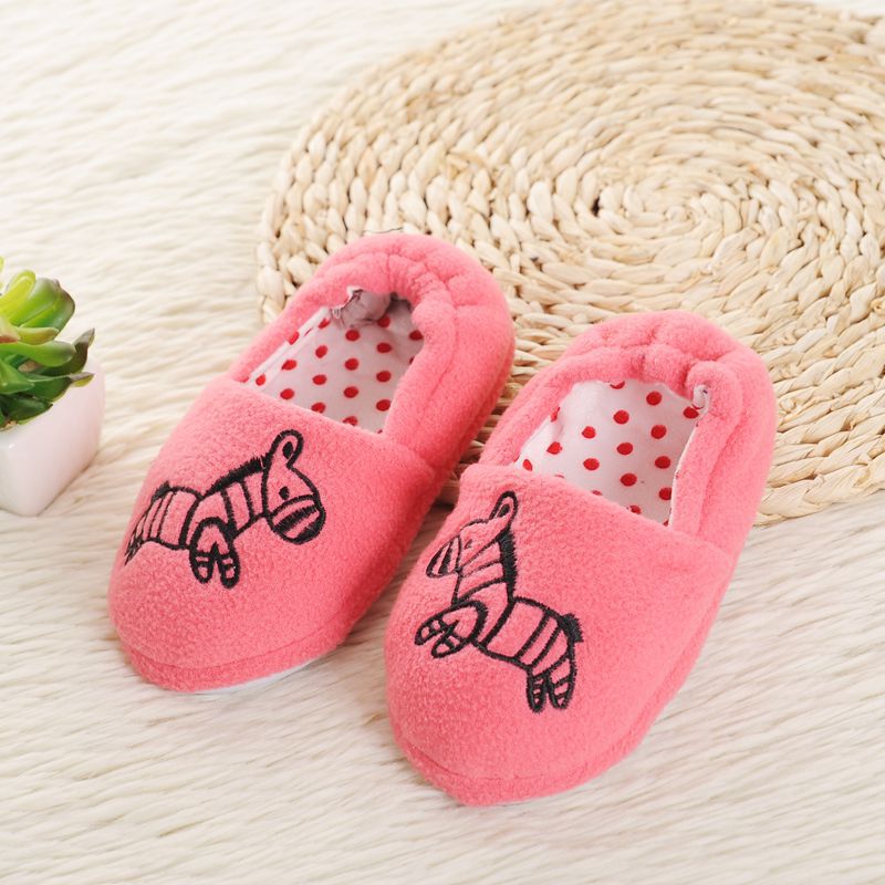 Cartoon Zebra Kids Warm Shoes Boys Girls Soft-soled Slippers Kids Winter And Autumn Indoor Child Home Shoes