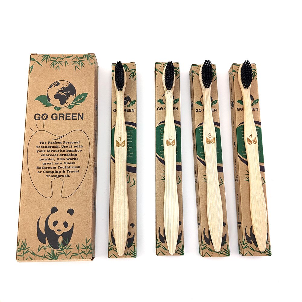 3 Style Bamboo Charcoal Toothbrush Biodegradable Teeth Brush Banister Brush/ Wave Shape Teethbrush Moderate hardness/ Flat Brush